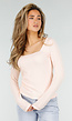 Lichtroze Stretch Top met Lange Mouwen en Vierkante Hals