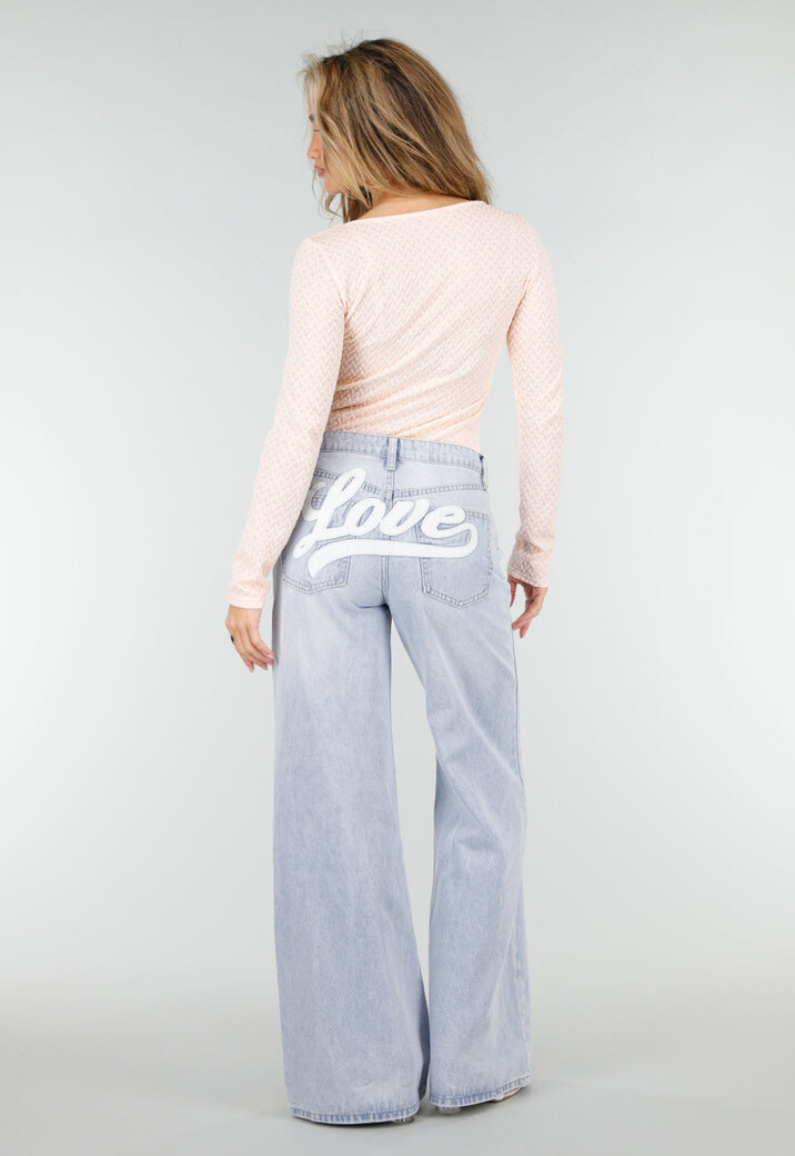 Lichtroze Stretch Top met Lange Mouwen en Vierkante Hals