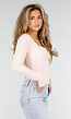 Lichtroze Stretch Top met Lange Mouwen en Vierkante Hals