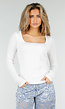 Witte Stretch Top met Lange Mouwen en Vierkante Hals
