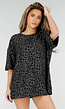 Zwart Grijs Oversized Cheetahprint T-shirt met Korte Mouwen