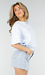 Lichtblauw Kanten T-shirt met Korte Mouwen en Ronde Hals