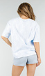 Lichtblauw Kanten T-shirt met Korte Mouwen en Ronde Hals