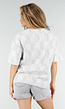 Lichtgrijs Kanten T-shirt met Korte Mouwen en Ronde Hals