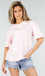 Lichtroze Kanten T-shirt met Korte Mouwen en Ronde Hals