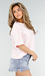Lichtroze Kanten T-shirt met Korte Mouwen en Ronde Hals