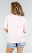 Lichtroze Kanten T-shirt met Korte Mouwen en Ronde Hals