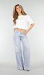 Wit Kanten T-shirt met Korte Mouwen en Ronde Hals