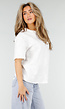 Wit Kanten T-shirt met Korte Mouwen en Ronde Hals