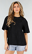 Zwart Kanten T-shirt met Korte Mouwen en Ronde Hals