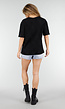 Zwart Kanten T-shirt met Korte Mouwen en Ronde Hals
