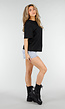 Zwart Kanten T-shirt met Korte Mouwen en Ronde Hals