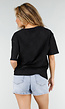 Zwart Kanten T-shirt met Korte Mouwen en Ronde Hals