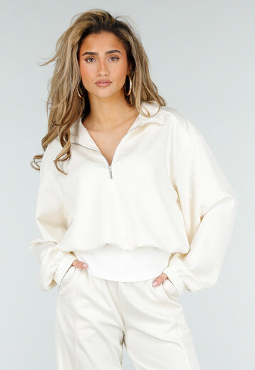 Crème Halve Zip Trui