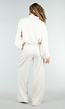Crème Sweater met Halve Rits en Elastische Boorden