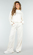 Crème Sweater met Halve Rits en Elastische Boorden