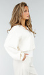 Crème Sweater met Halve Rits en Elastische Boorden