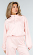 Lichtroze Sweater met Halve Rits en Elastische Boorden