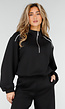 Zwarte Sweater met Halve Rits en Elastische Boorden