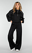 Zwarte Sweater met Halve Rits en Elastische Boorden