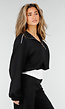 Zwarte Sweater met Halve Rits en Elastische Boorden