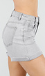 Grijze Denim Shorts met Omgeslagen Zoom en High Waist