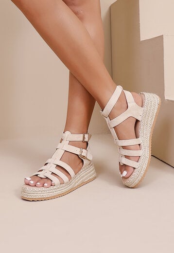 Beige Suède Espadrille Sandalen