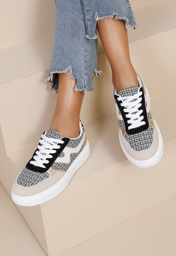 Beige Zwarte Veter Sneakers