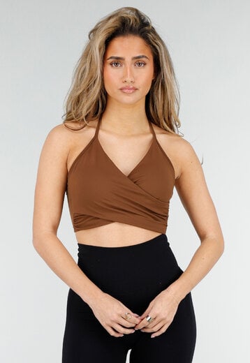 Bruine Wrap Crop Top met Push Up Pads