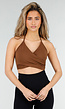 Bruine Wrap Halter Crop Top met Open Rug en Push Up Pads