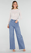 Blauwe High Waist Wide Leg Jeans met Strass en Ceintuur