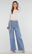 Blauwe High Waist Wide Leg Jeans met Strass en Ceintuur