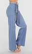 Blauwe High Waist Wide Leg Jeans met Strass en Ceintuur
