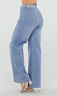 Blauwe High Waist Wide Leg Jeans met Strass en Ceintuur