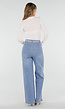 Blauwe High Waist Wide Leg Jeans met Strass en Ceintuur