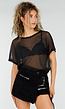 Zwarte Mesh Top met Korte Mouwen en Stretch