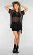 Zwarte Mesh Top met Korte Mouwen en Stretch
