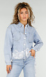Lichtblauwe Denim Blouse met Kant en Knopen