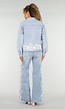 Lichtblauwe Denim Blouse met Kant en Knopen