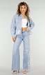 Lichtblauwe Denim Blouse met Kant en Knopen