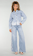 Lichtblauwe Denim Blouse met Kant en Knopen