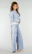 Lichtblauwe Denim Blouse met Kant en Knopen