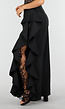 Zwarte Wide Leg Broek met Ruffle en Kant