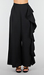 Zwarte Wide Leg Broek met Ruffle Detail en Kant Split