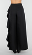 Zwarte Wide Leg Broek met Ruffle Detail en Kant Split