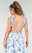 Witte Maxi Jurk met Blauwe Bloemenprint en Ruches