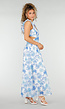 Witte Maxi Jurk met Blauwe Bloemenprint en Ruches