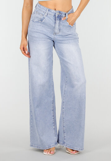 Lichtblauwe Denim Wide Leg Jeans