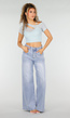 Lichtblauwe Denim Wide Leg Jeans met Hoge Taille