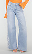 Lichtblauwe Denim Wide Leg Jeans met Kantdetail en Hoge Taille